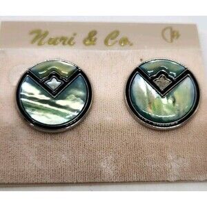 Vintage Nuri Abalone Colors Beautiful  Blues To Greens Silver Tone Earrings NEW